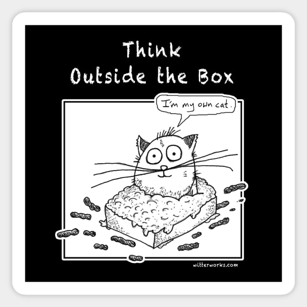 Funny Cat "Think Outside the Box" Sticker by witterworks